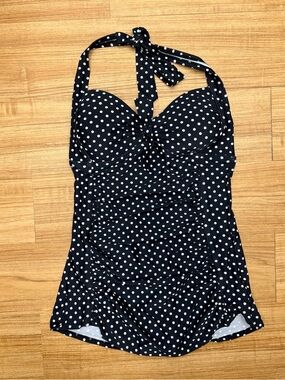 Merona Black White Polka Dot Swim Dress One Piece Halter Pinup Small